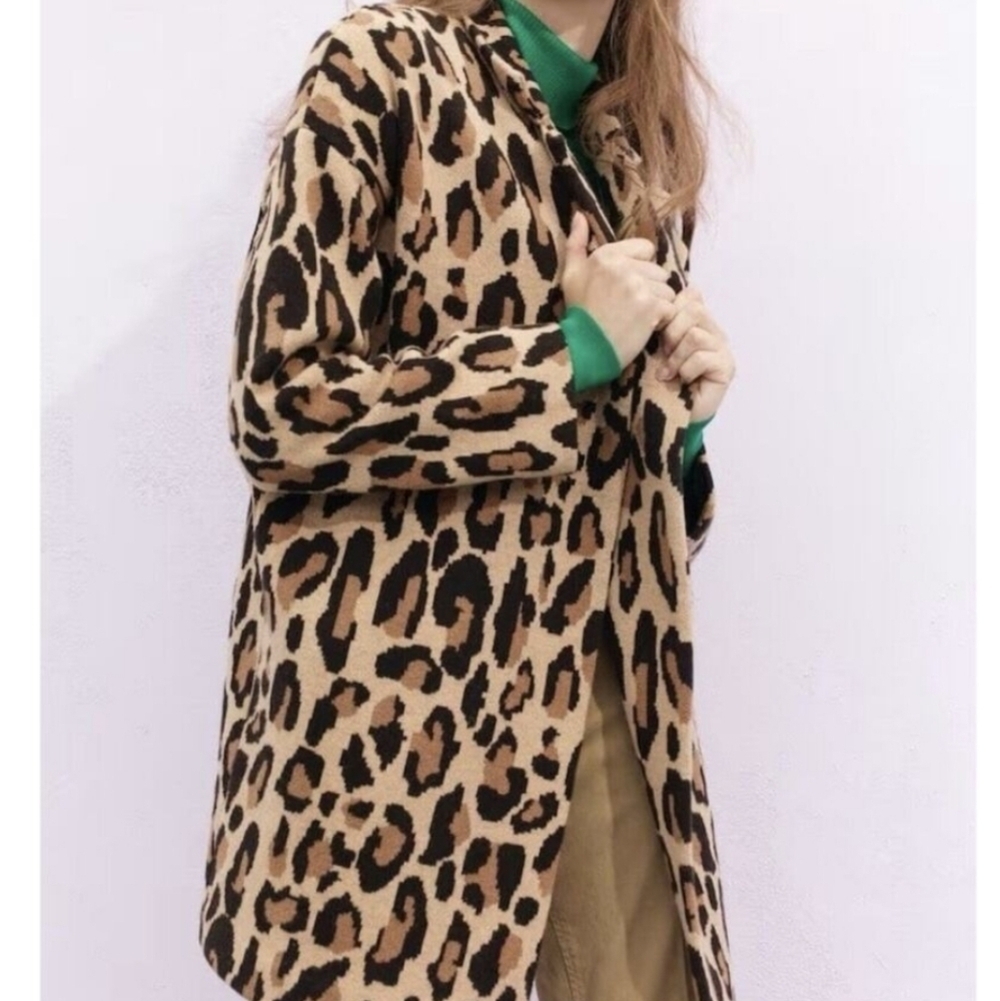 J .CREW DEMYLEE XS Cardigan Sweater Blazer Leopard Animal Print Wool Knit K0902